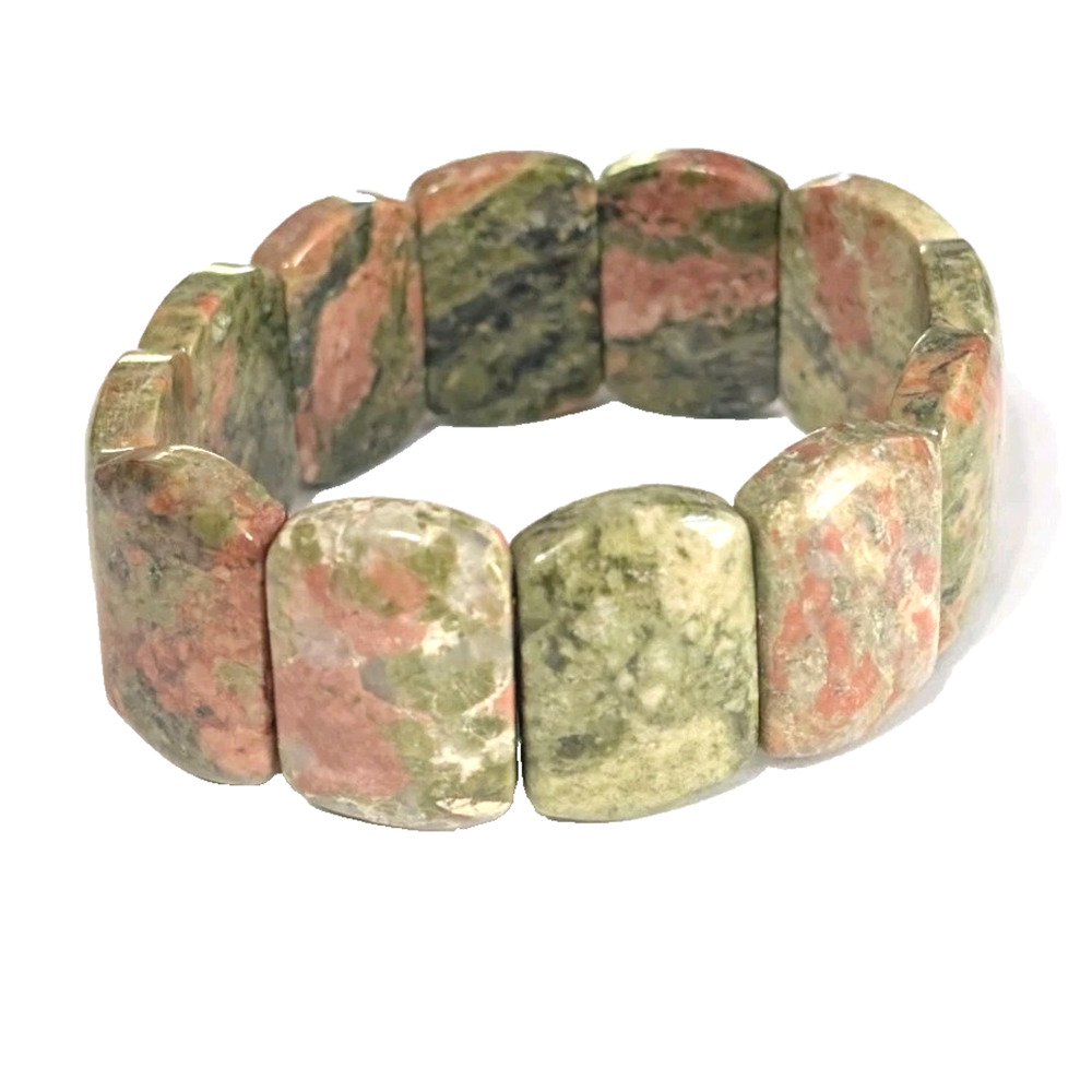 Green Pink Unakite Agate Quartz Gemstone Stretchy Beaded Bracelet B-TN8